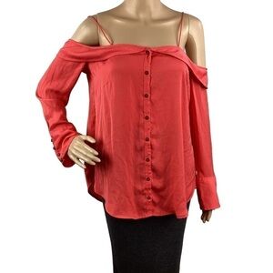 Free People Walk this Way Blouse Button Down Size XS Red